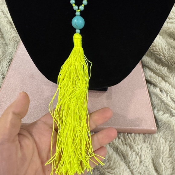 Turquoise Beaded Necklace with Yellow Tassel – 17” Strand - NWOT - Picture 3 of 4